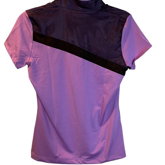 EP Pro NY Cap Sleeve Mesh‎ Overlay Contrast Trim Zip Mock Women's Golf Polo - Picture 4 of 12